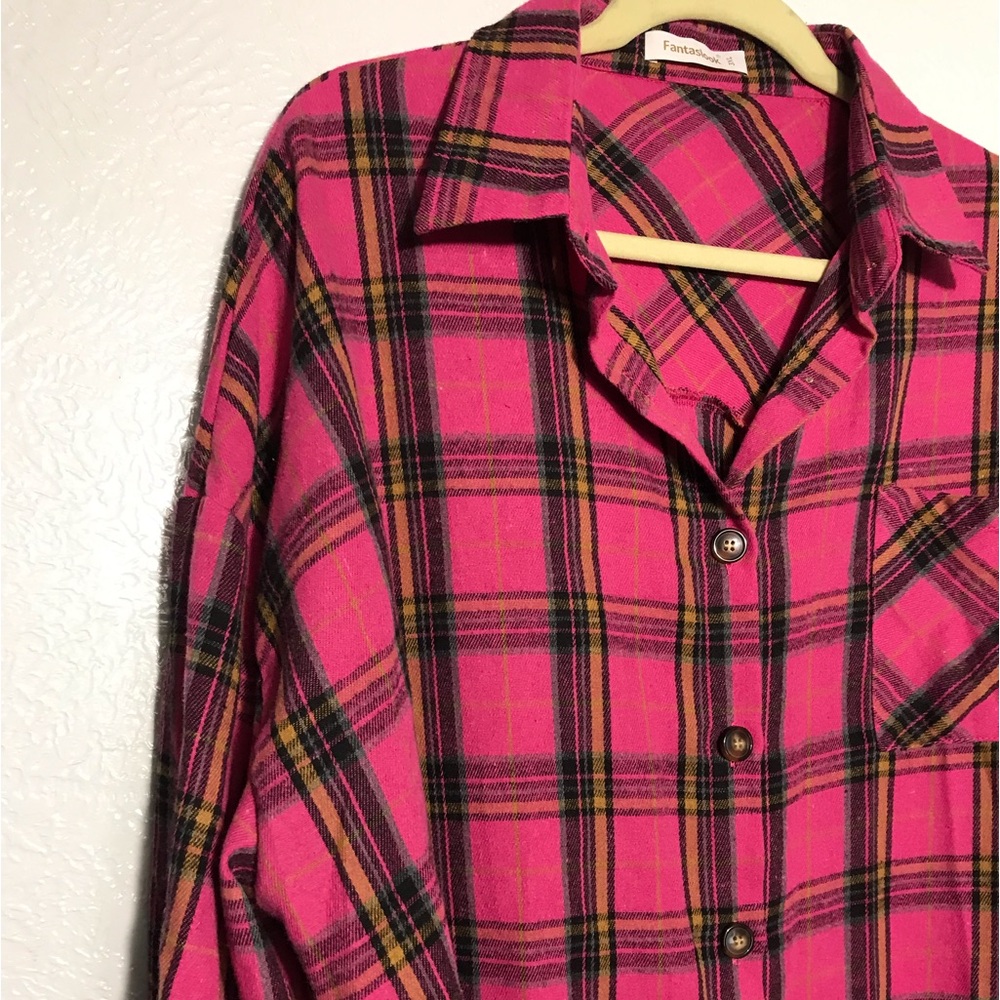 Fantaslook Fuchsia Plaid Button Down Shirt 3X - Picture 2 of 7